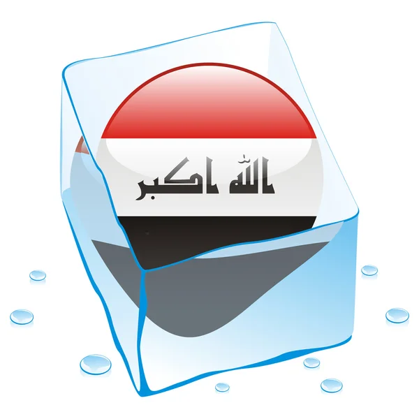 Iraq button flag frozen in ice cube — Stock Vector