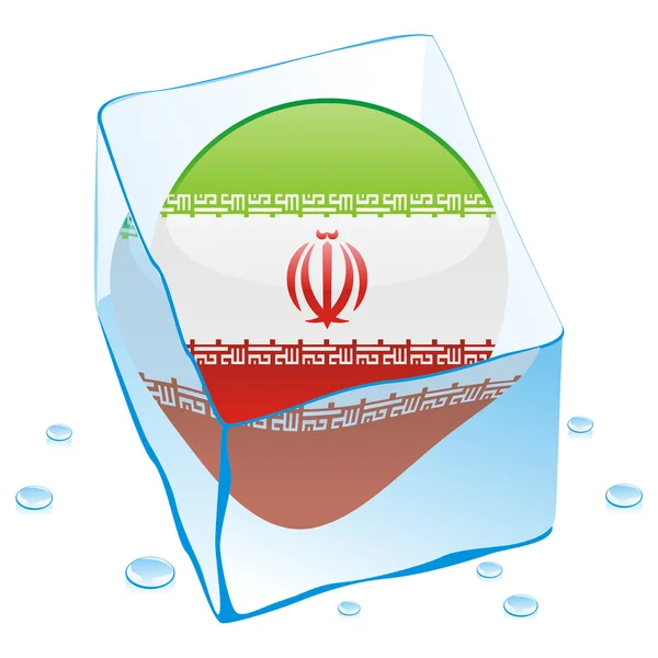 Iran button flag frozen in ice cube — Stock Vector