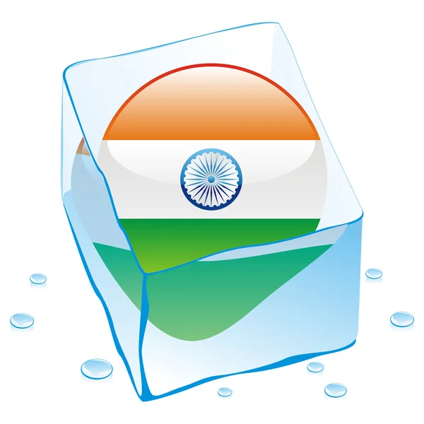 Vlajka Indie tlačítko zamrzlé v ledu kostky — Stockový vektor