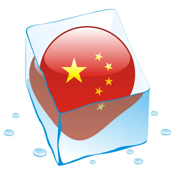 China bandeira botão congelado no cubo de gelo —  Vetores de Stock