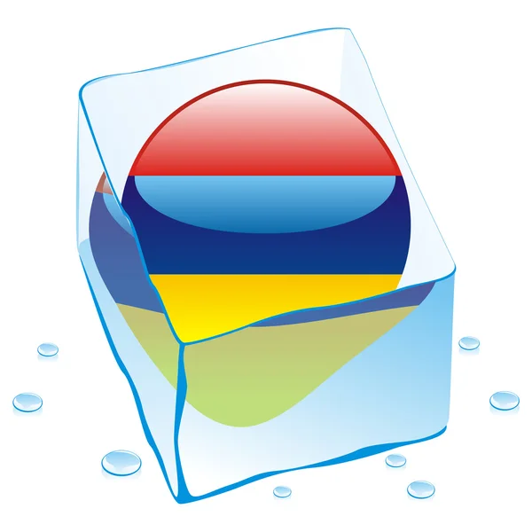 Arménia bandeira botão congelado em cubo de gelo — Vetor de Stock