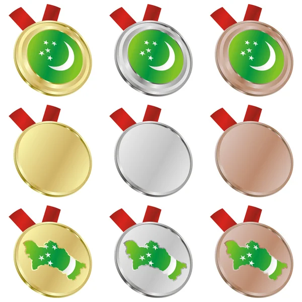 Bandera vector Turkmenistán en formas de medalla — Vector de stock