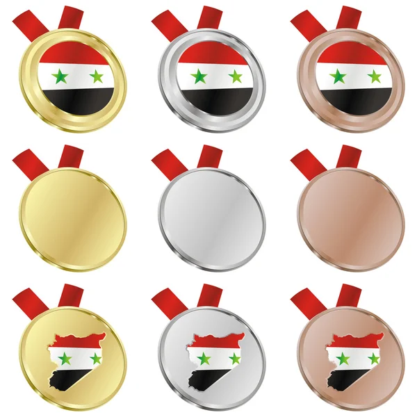 Syria vector flag in medal shapes — Stock Vector