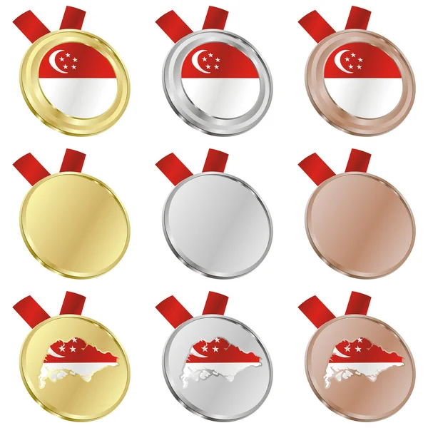 Bandera vector Singapur en formas de medalla — Archivo Imágenes Vectoriales