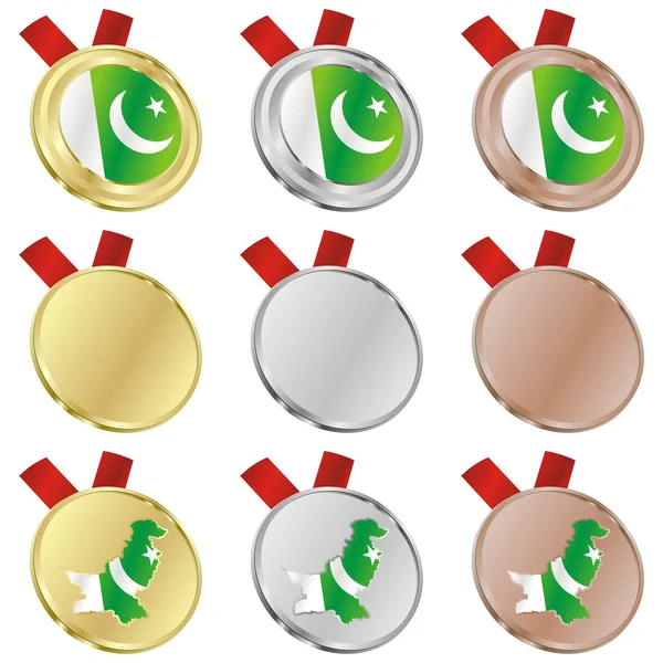 Pakistan vector flag in medal shapes — Stock Vector
