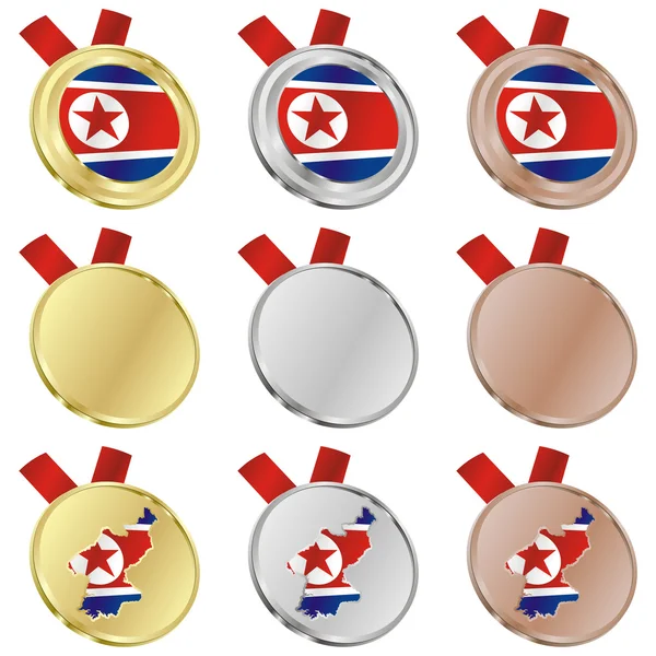 Βόρεια Κορέα διάνυσμα σημαία στο μετάλλιο σχήματα — Διανυσματικό Αρχείο