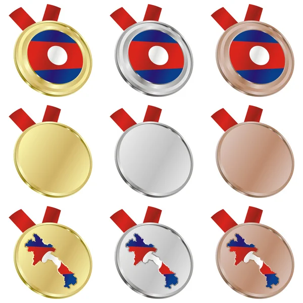 Laos vector flagi w medal kształtów — Wektor stockowy