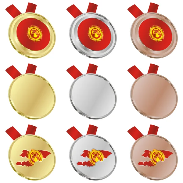 Κιργιζία διάνυσμα σημαία στο μετάλλιο σχήματα — Διανυσματικό Αρχείο