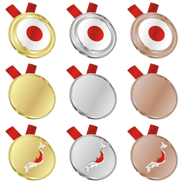 Japan vector flag in medal shapes — Stock Vector