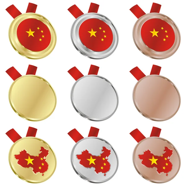 China vector flag in medal shapes — Stock Vector