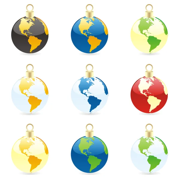Ampoules de Noël avec mise en page globe mondial — Image vectorielle
