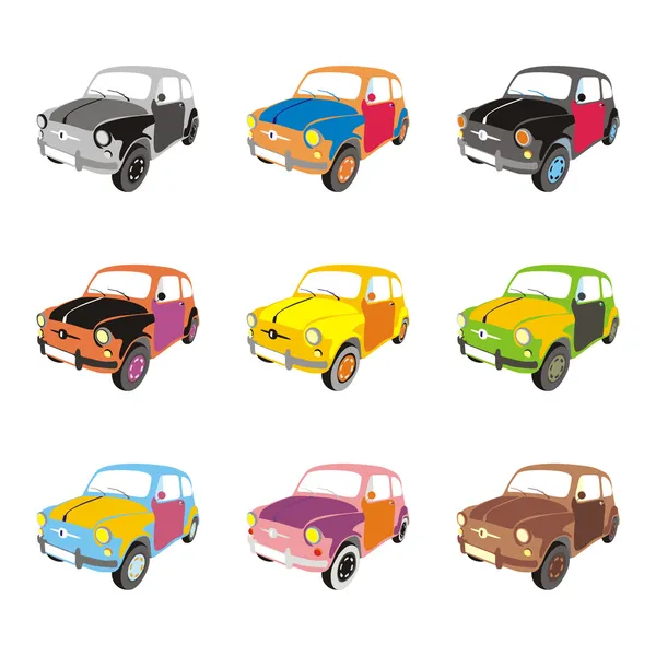 Solated funny colored cars — Stock Vector
