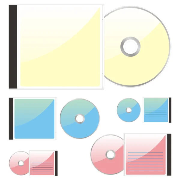 Isolerade färgade CD och fall — Stock vektor