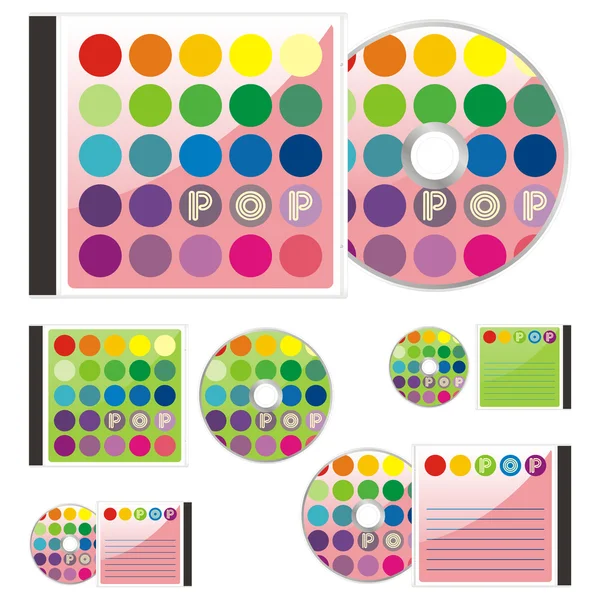 Färgade CD och fall med pop layout — Stock vektor
