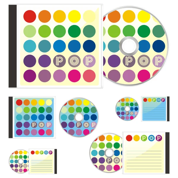 CD y estuches de colores con diseño pop — Archivo Imágenes Vectoriales