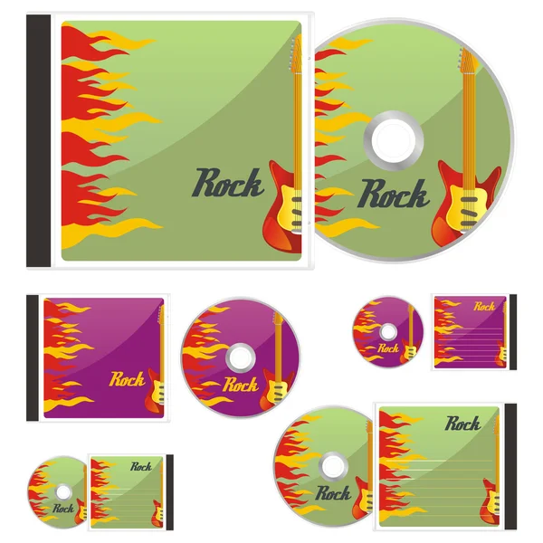 CD de colores y estuches con diseño de roca — Vector de stock