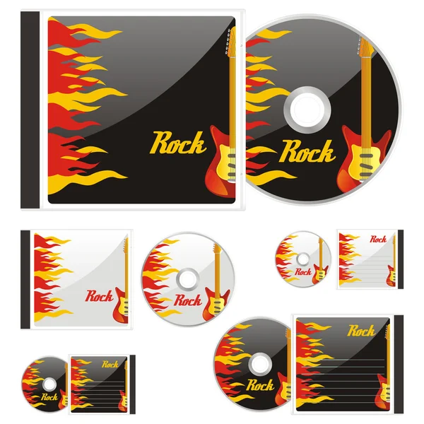 CD de colores y estuches con diseño de roca — Vector de stock