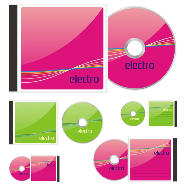 CD y estuches coloreados con electro layou — Archivo Imágenes Vectoriales