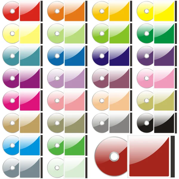 孤立的彩色的 cd 和案件 — 图库矢量图片