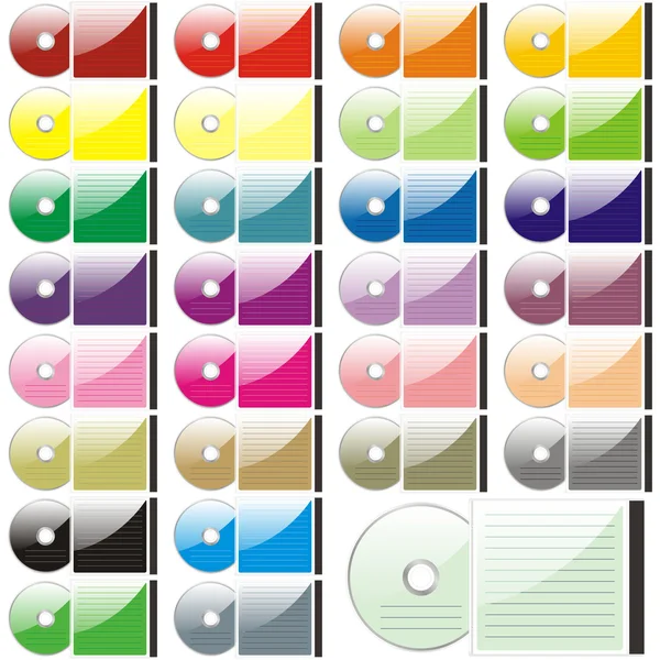 Изолированные цветные CD и футляры — стоковый вектор