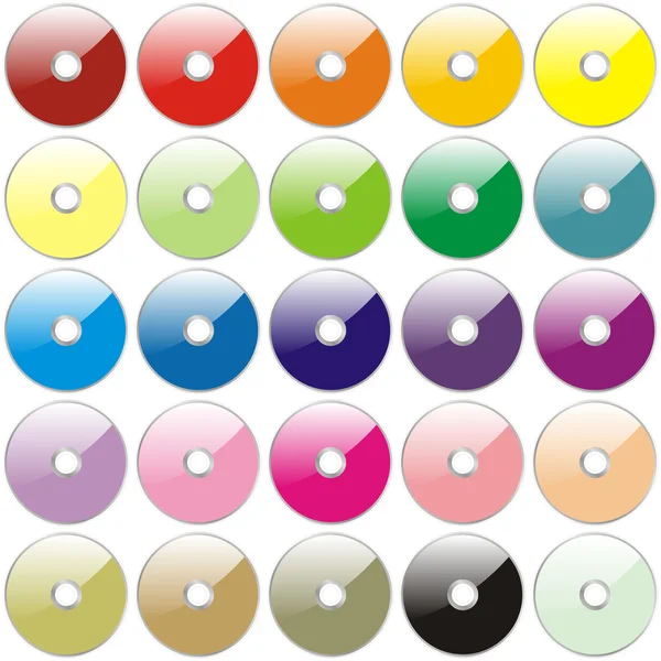 Vetor vinte e cinco CDs coloridos —  Vetores de Stock