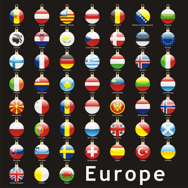 欧洲标志在圣诞灯泡形状 — 图库矢量图片