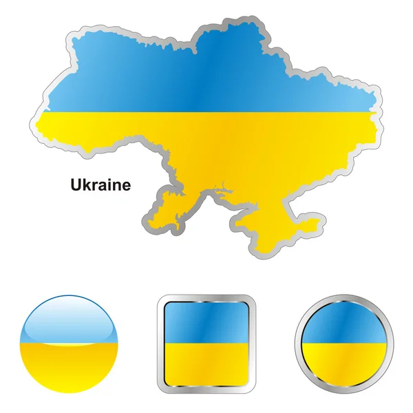 Ουκρανία σε σχήματα κουμπιά χάρτη και web — Διανυσματικό Αρχείο