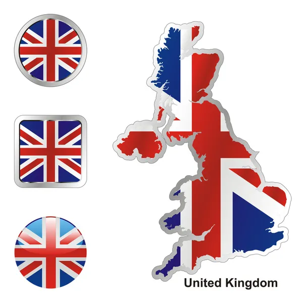 Reino Unido en el mapa y botones web sh — Vector de stock