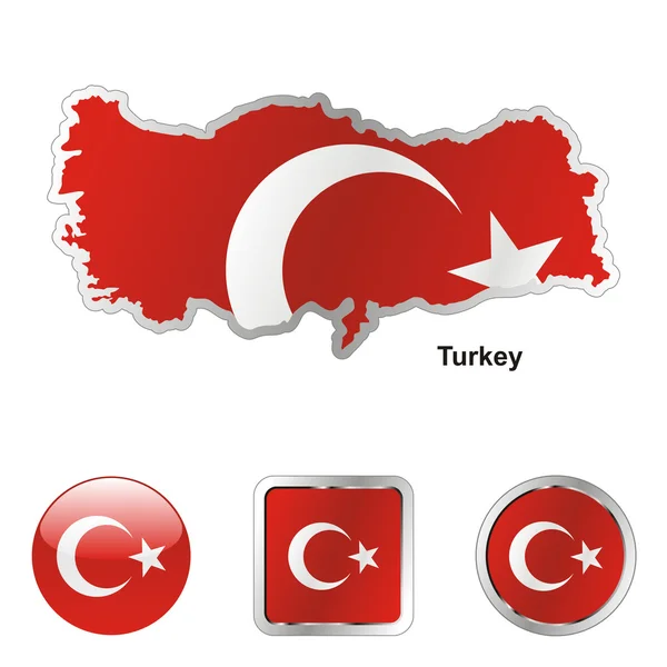 Turkey in map and web buttons shapes — Stock Vector