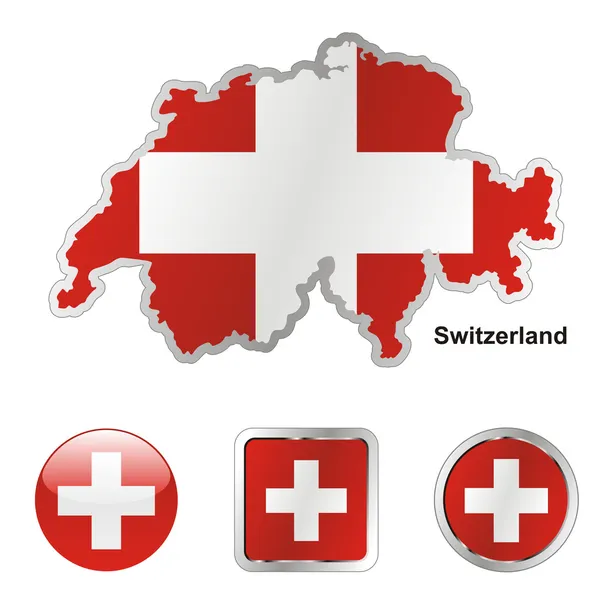 瑞士在地图和 web 按钮形状 — Διανυσματικό Αρχείο
