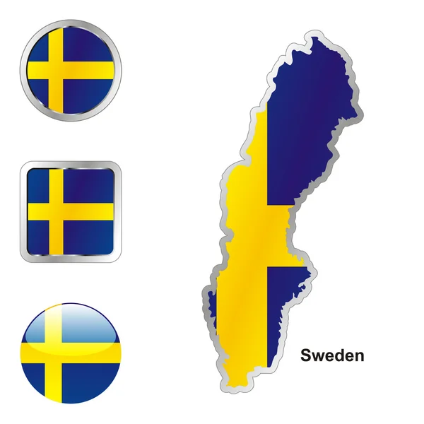 Σουηδία σε σχήματα κουμπιά χάρτη και web — Διανυσματικό Αρχείο