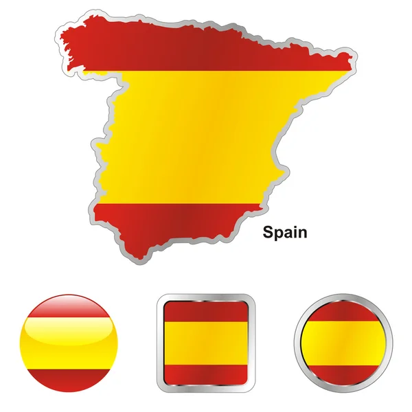 Spain in map and web buttons shapes — Stock Vector