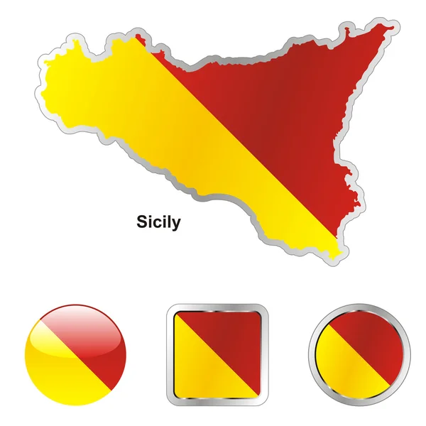 西西里岛在地图和 web 按钮形状 — 图库矢量图片
