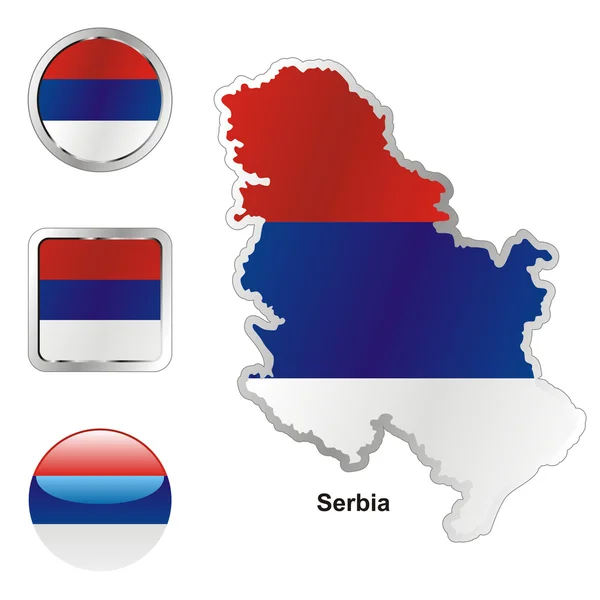 Serbia w mapę i web kształty przycisków — Wektor stockowy