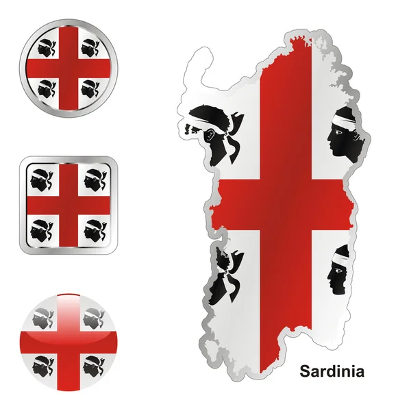 Sardegna nella mappa e pulsanti web forme — Vettoriale Stock