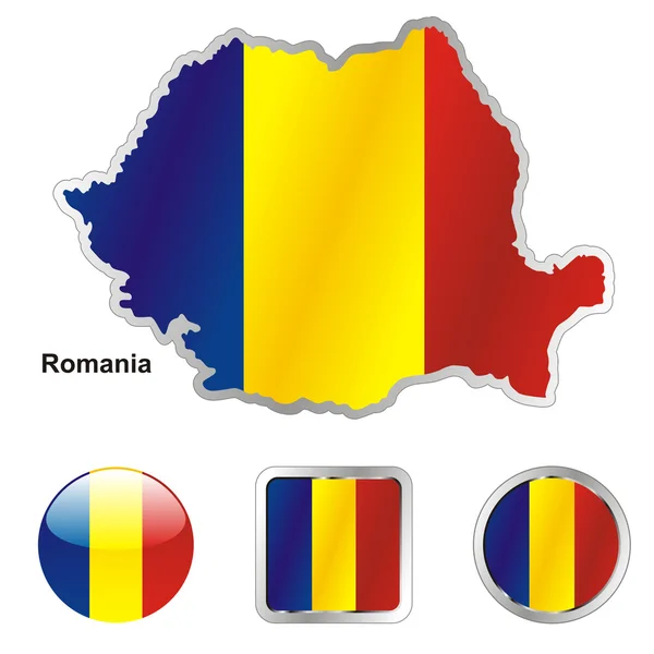 Romania in map and web buttons shapes — Stock Vector