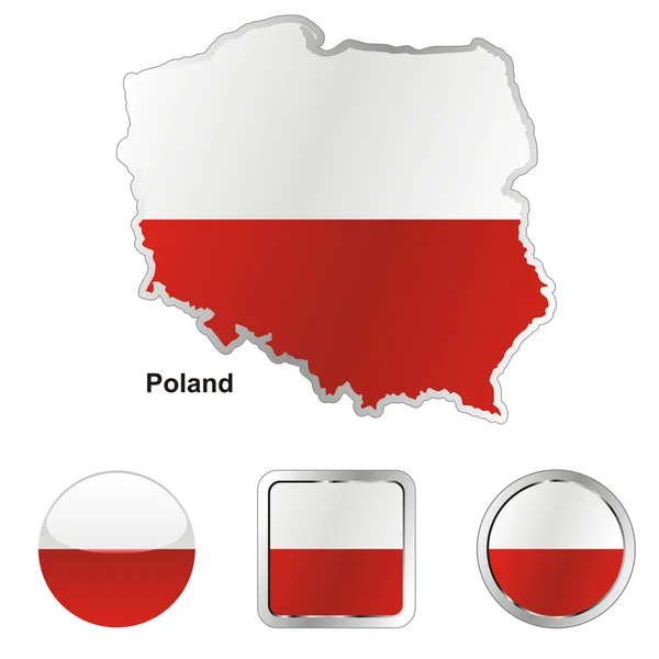 Poland in map and web buttons shapes — Stock Vector
