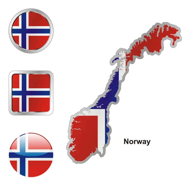 Norsko v mapě a webových tlačítek tvarů — Stockový vektor