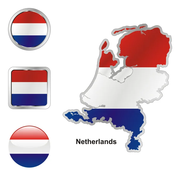 荷兰在地图和 web 按钮形状 — 图库矢量图片