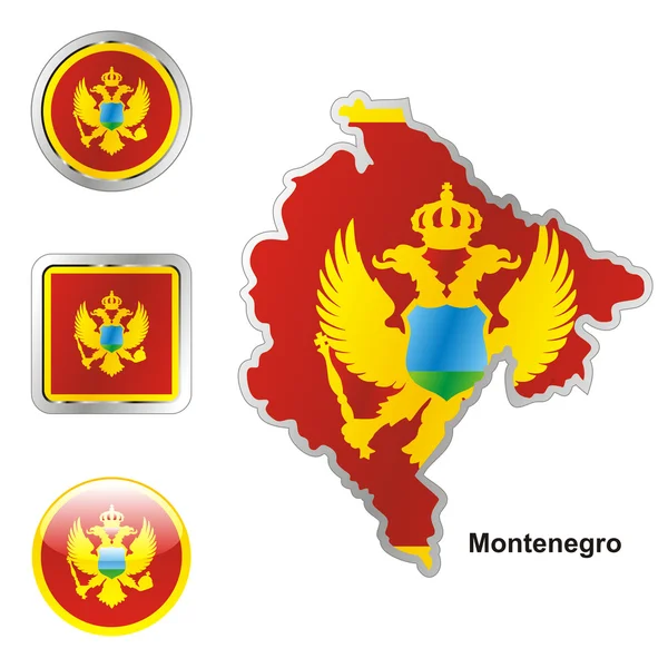 Montenegro no mapa e web botões formas —  Vetores de Stock