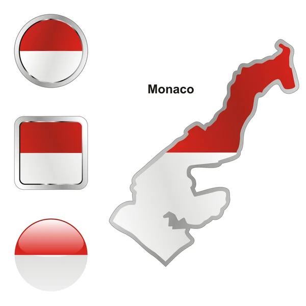 Monaco in kaart en web knoppen vormen — Stockvector