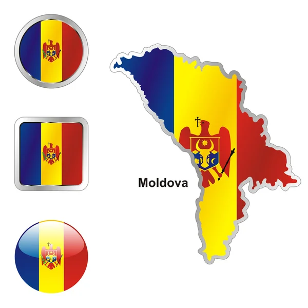 Moldova in map and web buttons shapes — Stock Vector