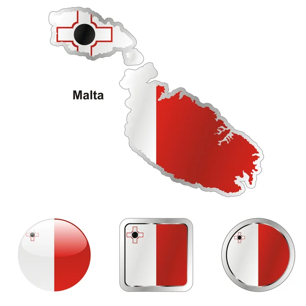 Malta w mapę i web kształty przycisków — Wektor stockowy