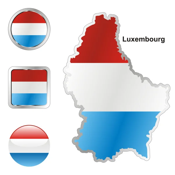 Luxemburgo en el mapa y botones web formas — Vector de stock