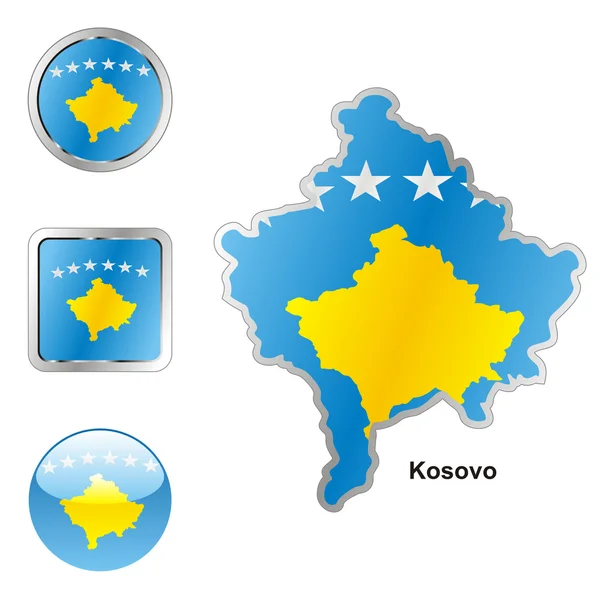 Kosovo in map and web buttons shapes — Stock Vector