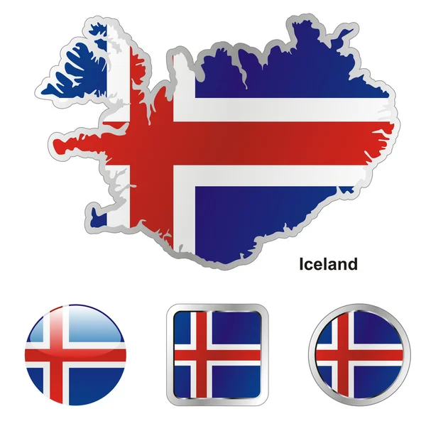 Iceland in map and web buttons shapes — Stock Vector