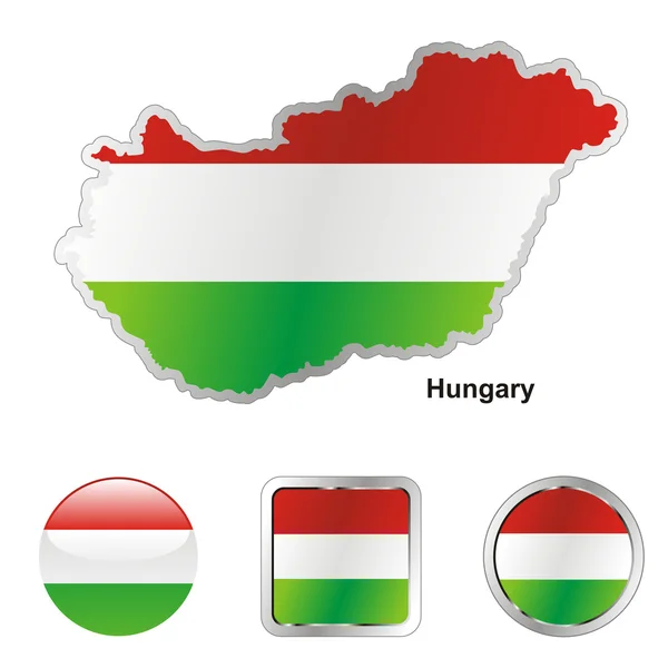 Hungary in map and web buttons shapes — Stock Vector