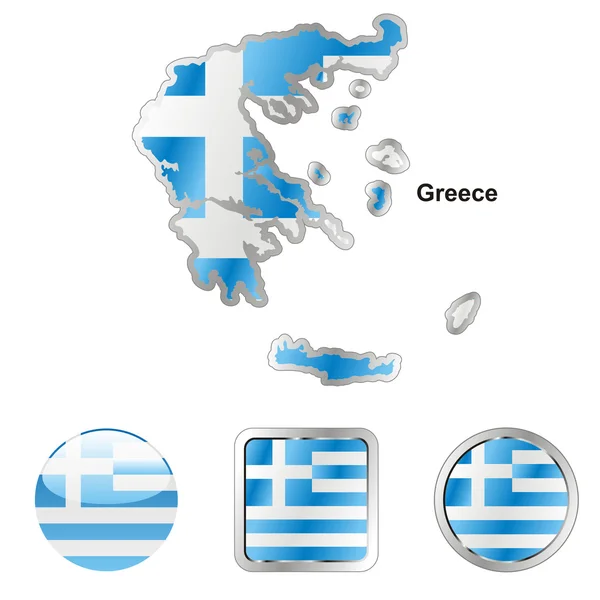 Grekland i karta och web knappar former — Stock vektor