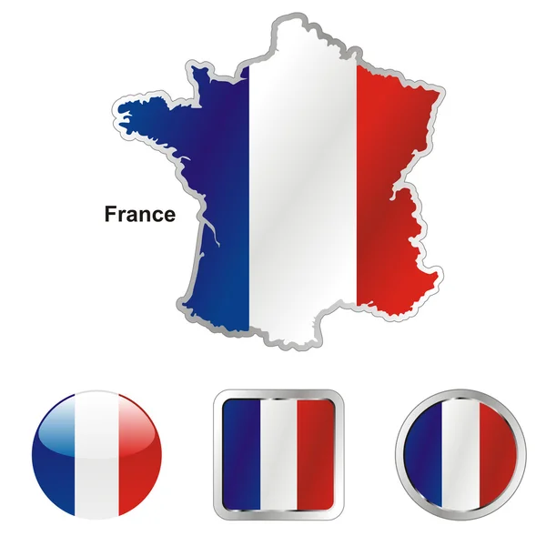 Francie v mapě a webových tlačítek tvarů — Stockový vektor