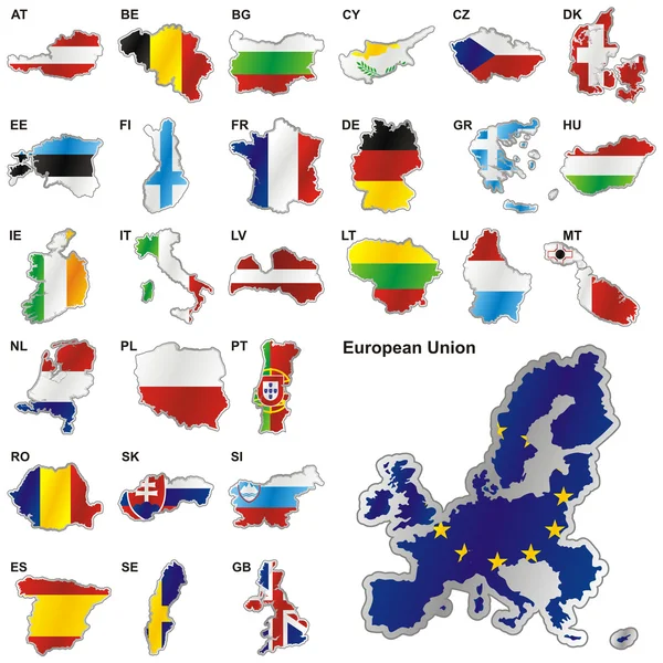 Flaggen der EU in Kartenformen — Stockvektor